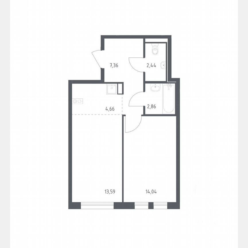 2-к. квартира, 45 м², 13/14 эт.