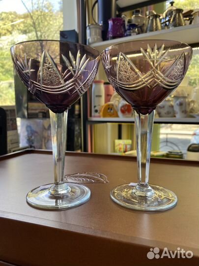Винтажные бокалы цветной чешский хрусталь