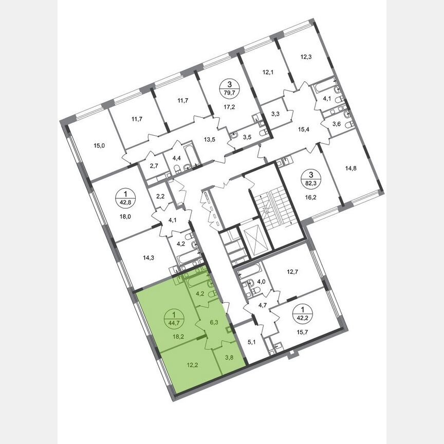 1-к. квартира, 44,7 м², 2/17 эт.