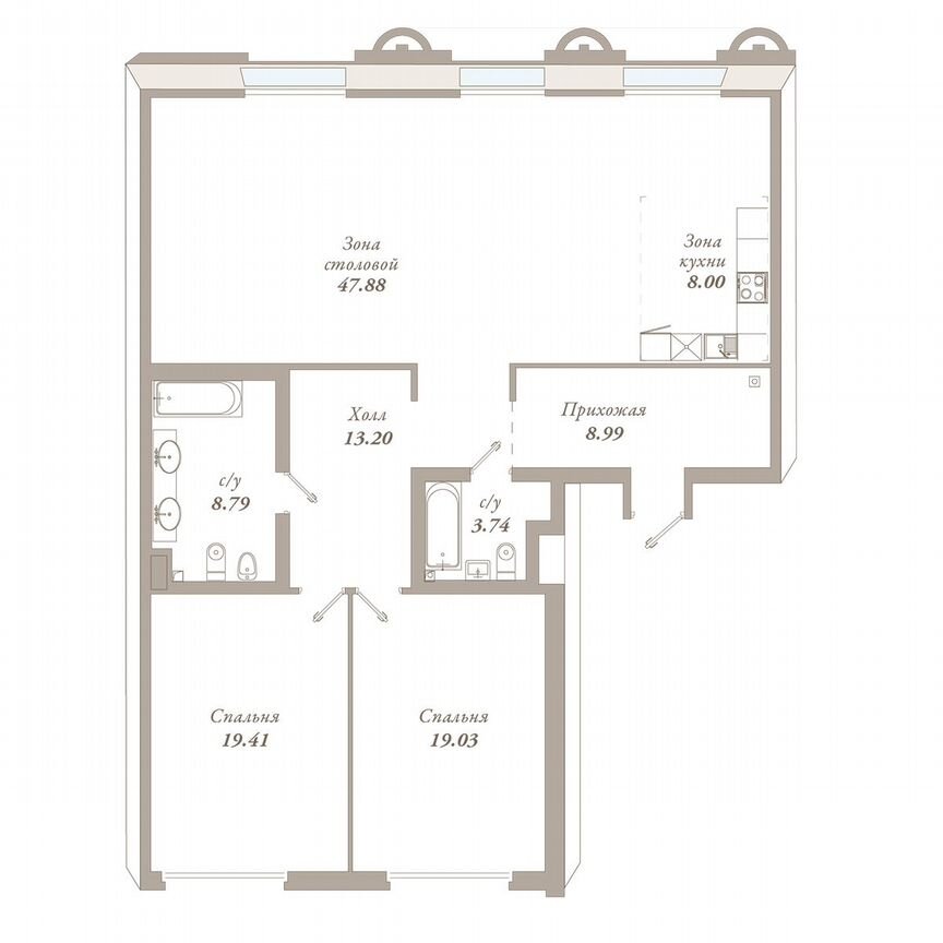 2-к. квартира, 129 м², 4/7 эт.