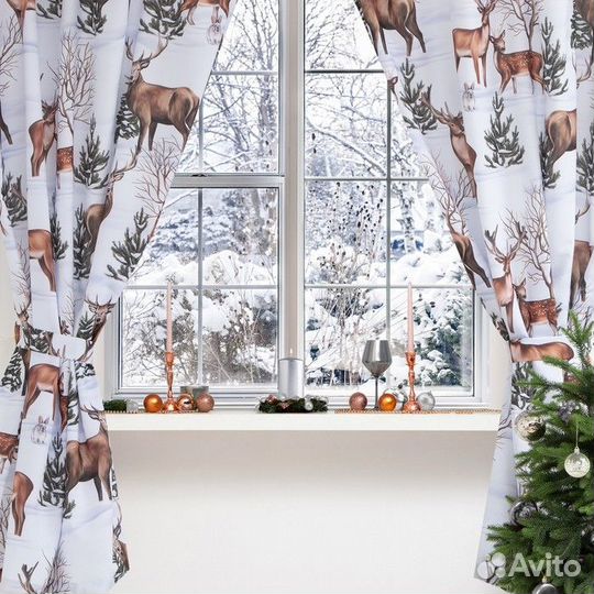 Новогодний комплект штор для кухни с подхватами 'С