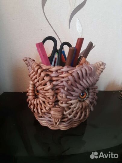 Плетеная подставка карандашница Сова