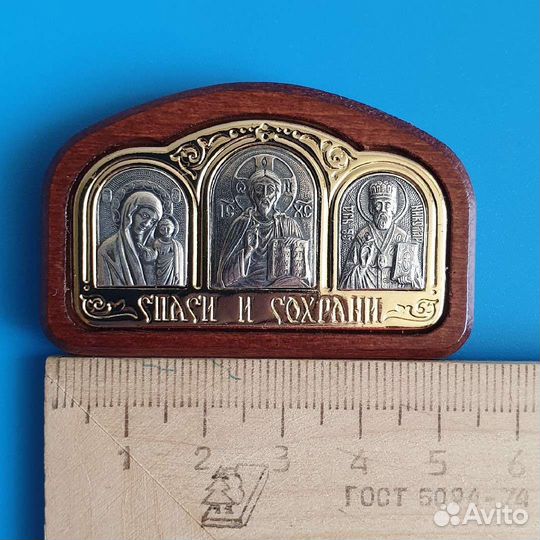 Икона в автомобиль дерево, мельхиор, серебрение