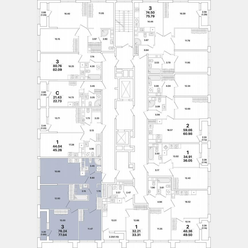 3-к. квартира, 77,8 м², 10/12 эт.