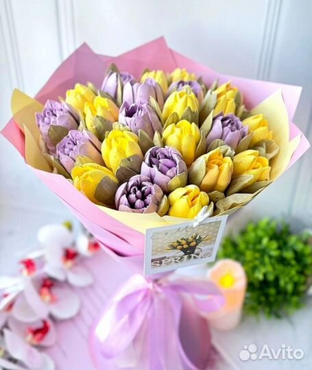 Тюльпаны из зефира, букет к 8 марта