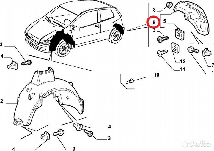 Локер подкрылок задний правый 46524210 Fiat Punto