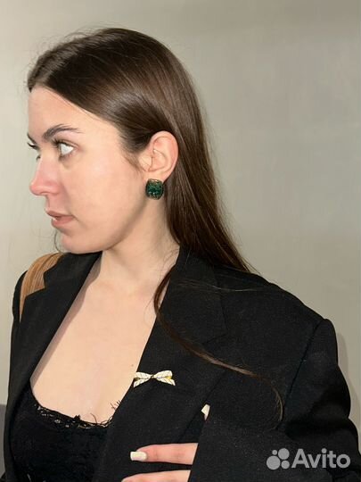 Винтажные серьги зеленая эмаль