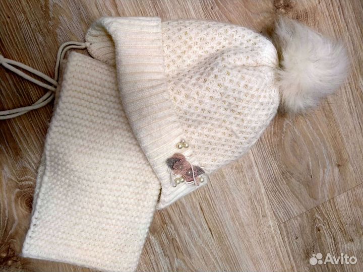 Зимний комплект шапочка и снуд для девочки 5-6 лет