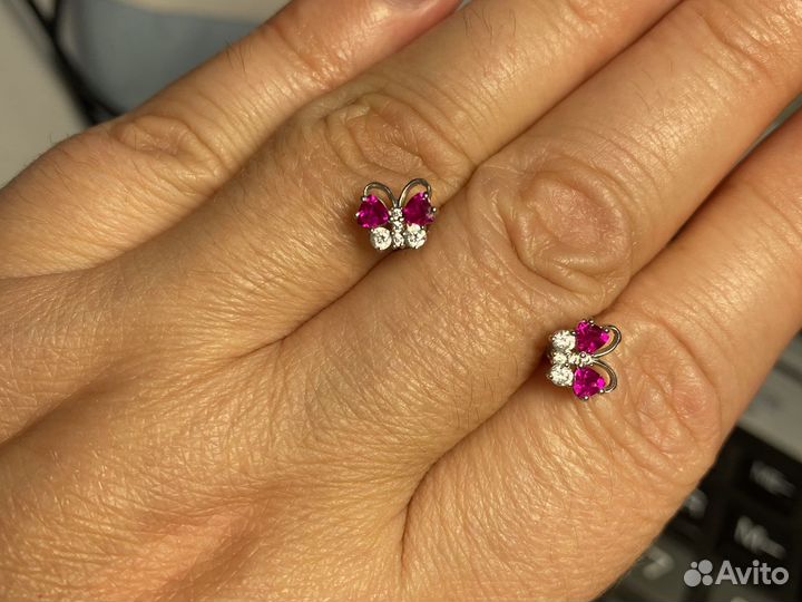Серьги пусеты серебро бабочки
