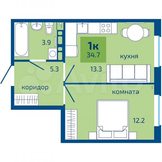 1-к. квартира, 34,7 м², 10/10 эт.