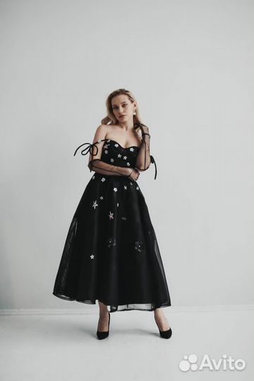 Чёрное платье миди 42-44 р