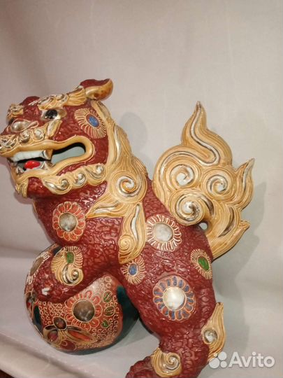 Японский винтажный фарфор Кутани храмовый Лев