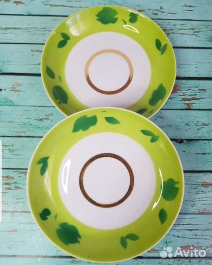 Чайные блюдца Дулево СССР из сервиза Зеленый лист