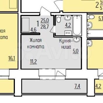 Квартира-студия, 28,7 м², 3/14 эт.