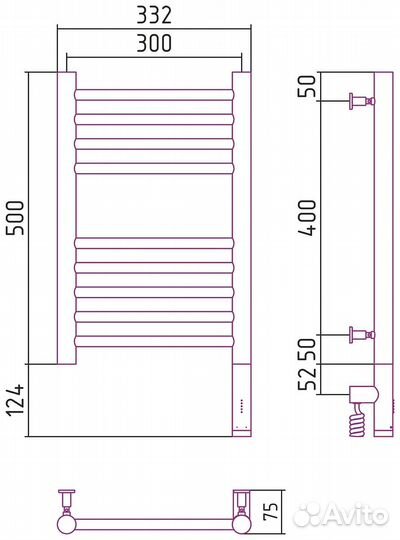 Электрический полотенцесушитель Сунержа Богема 3.0 прямая 500x300 мэм Пр. арт. 00-5805-5030