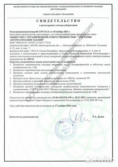 Электролаборатория приёмосдаточные испытания