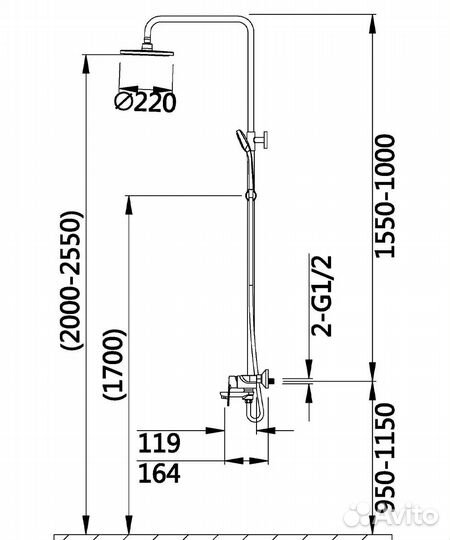 Душевая система с тропическим душем Hansen HL33037-F белый/хром