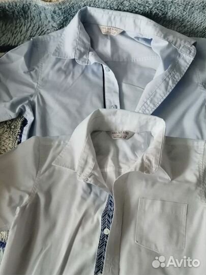 2 рубашки школьных с коротким рукавом 128