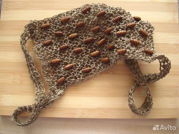 Массажёр для бани ручной вязки. Лён, дерево