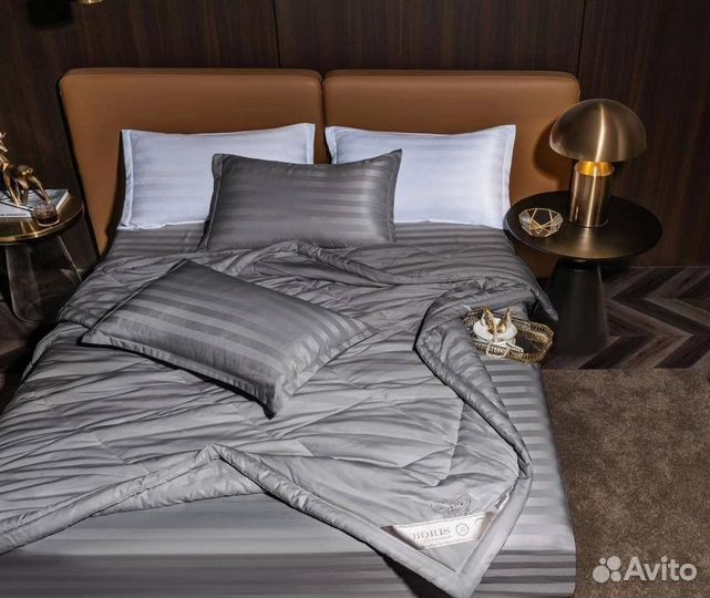 Белье постельное страйп сатин Boris с одеялом