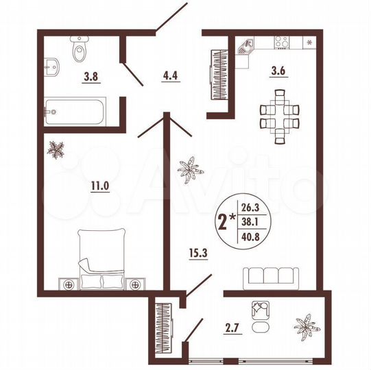 2-к. квартира, 40,8 м², 10/16 эт.