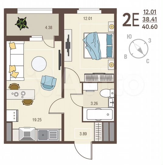1-к. квартира, 40,6 м², 7/18 эт.