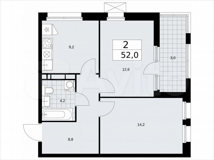 2-к. квартира, 52 м², 9/17 эт.