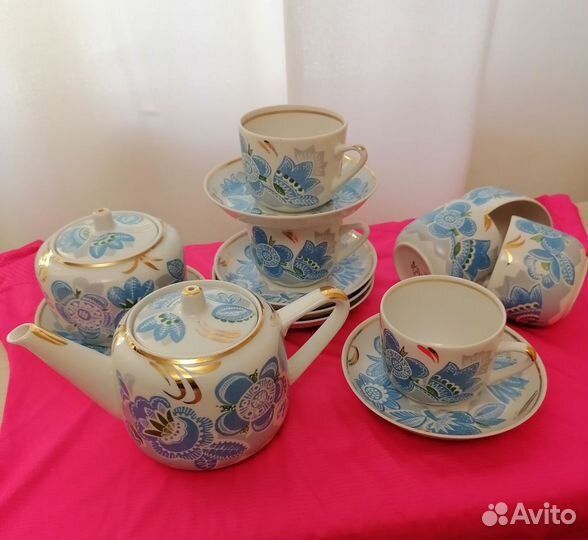Сервиз чайный, голубой синий колокольчик вербилки