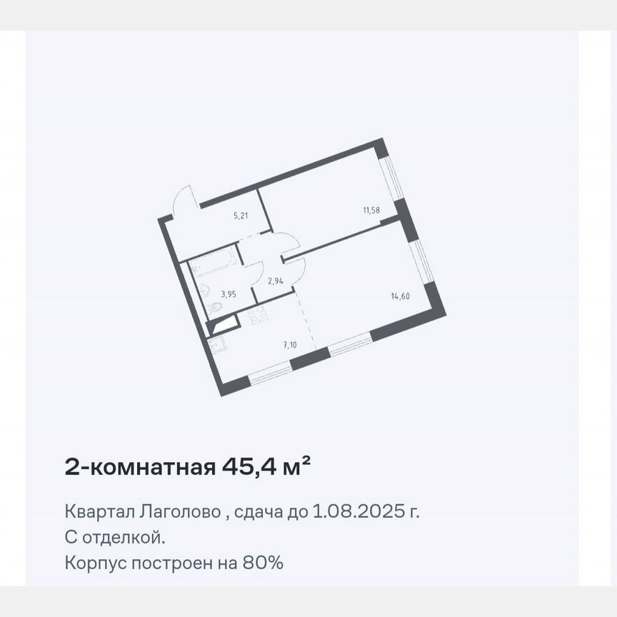 2-к. квартира, 45,4 м², 9/9 эт.