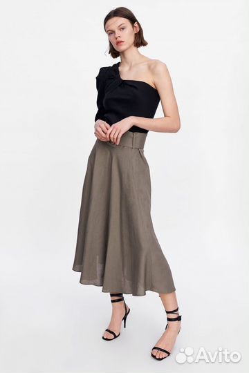 Новая юбка Zara миди L смесовой лен