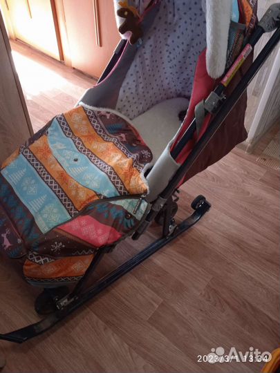 Детские санки коляска с колесами