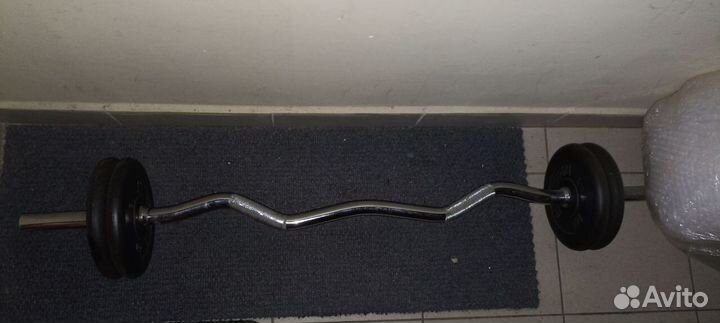 Штанга с изогнутым грифом и блинами