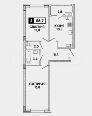 2-к. квартира, 56,7 м², 9/12 эт.