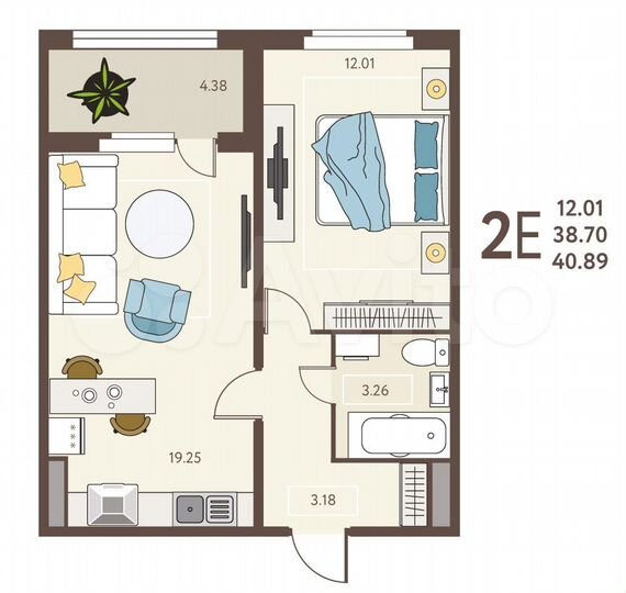 1-к. квартира, 40,9 м², 17/18 эт.