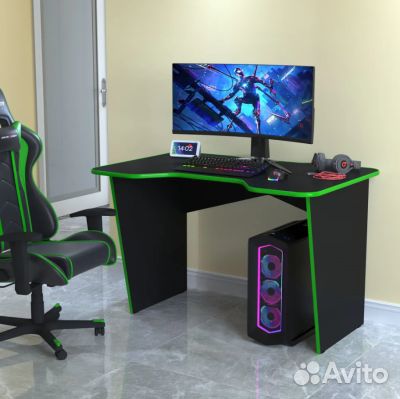 Ск-03,2 (Черный. Кант салатовый) Стол компьютерный