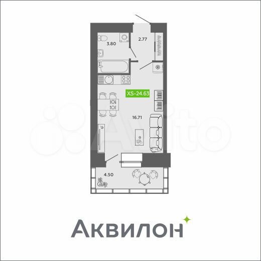 Квартира-студия, 24,6 м², 3/11 эт.