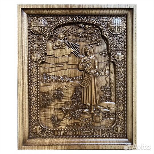 Икона Симеон Верхотурский из массива ясеня