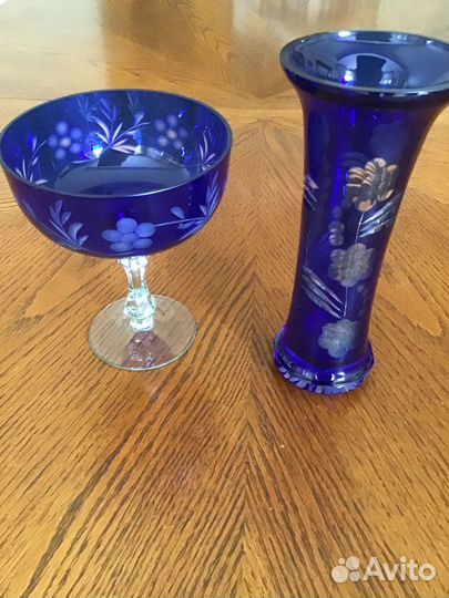 Ваза конфетница и ваза для цветов.Кобальт стекло