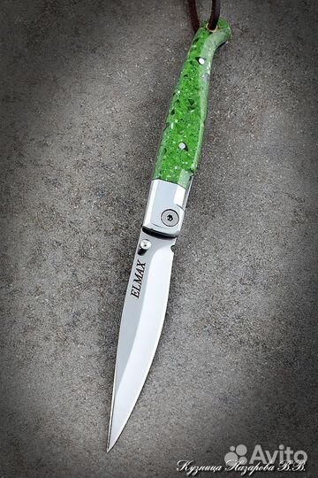 Нож складной сталь Elmax Перо дюраль акрил зеленый
