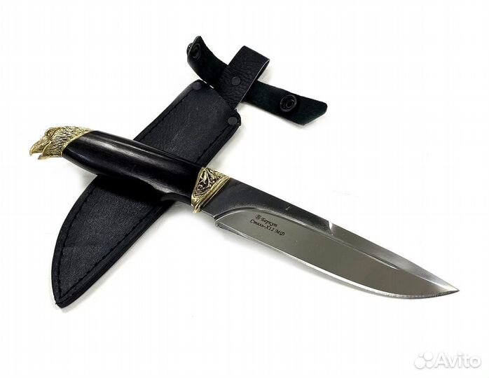 Нож Беркут, кованая Х12мф, черный граб, с навершие