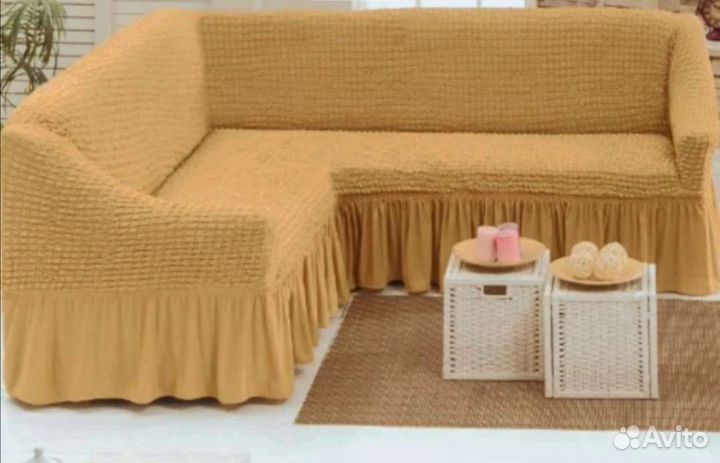 Чехол на угловой диван с оборкой