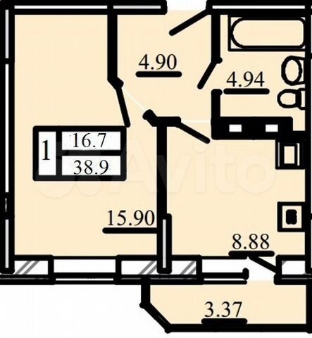 1-к квартира, 39 м², 4/17 эт.