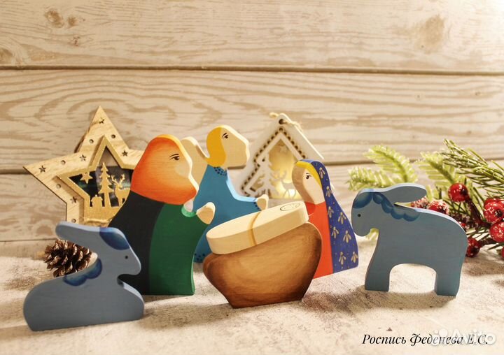 Композиция Рождество Ручная Роспись Игрушки из дер