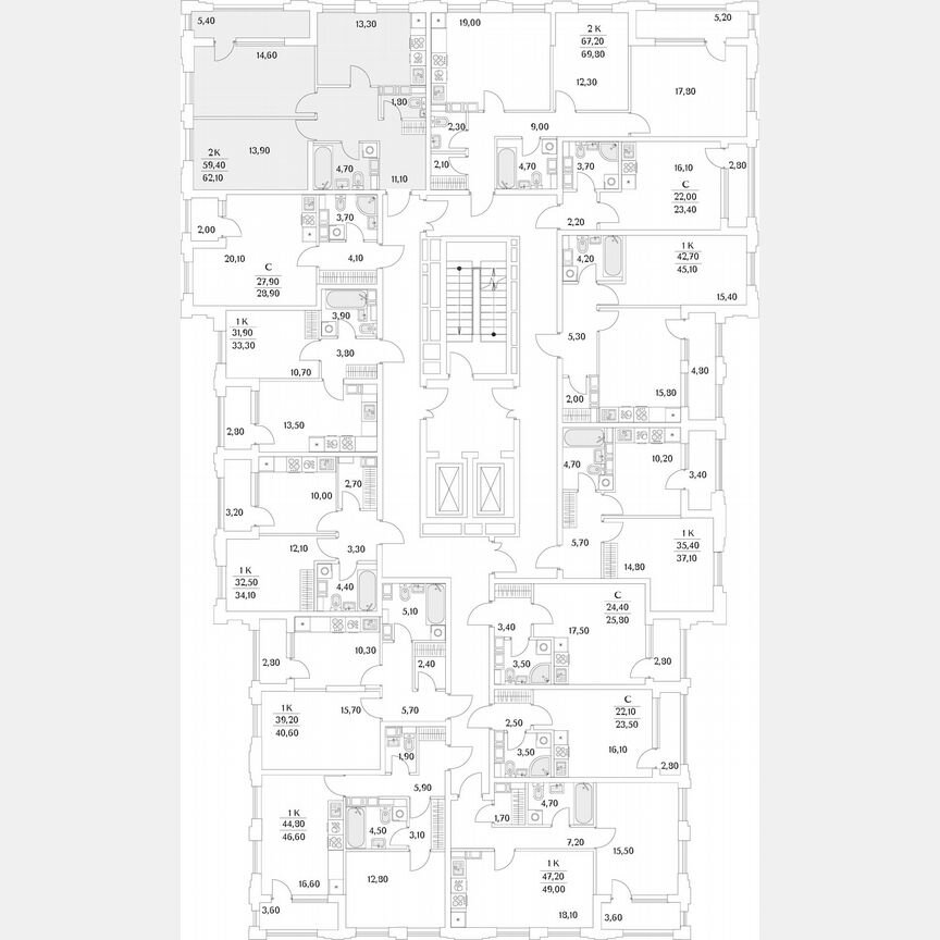 2-к. квартира, 62,3 м², 3/13 эт.