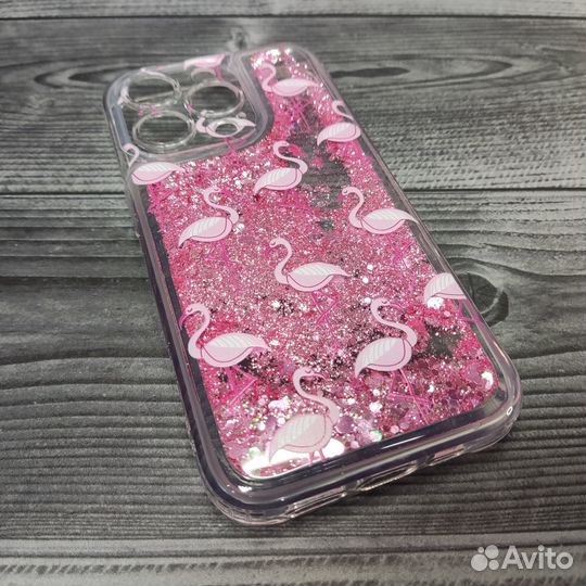 Чехол для iPhone 14 pro переливашка фламинго