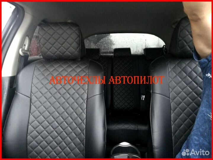 Чехлы Автопилот Nissan Juke из экокожи чёрные Ромб