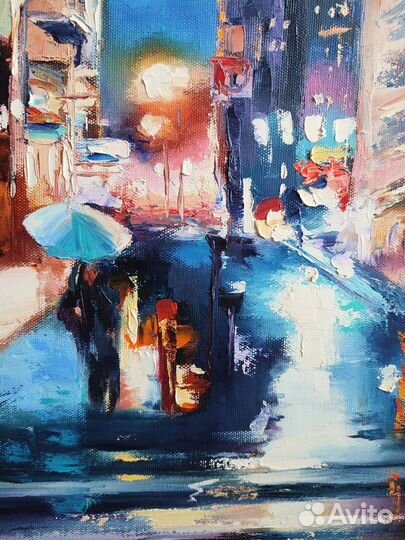 Картина маслом на холсте Ночной город 60/50 см