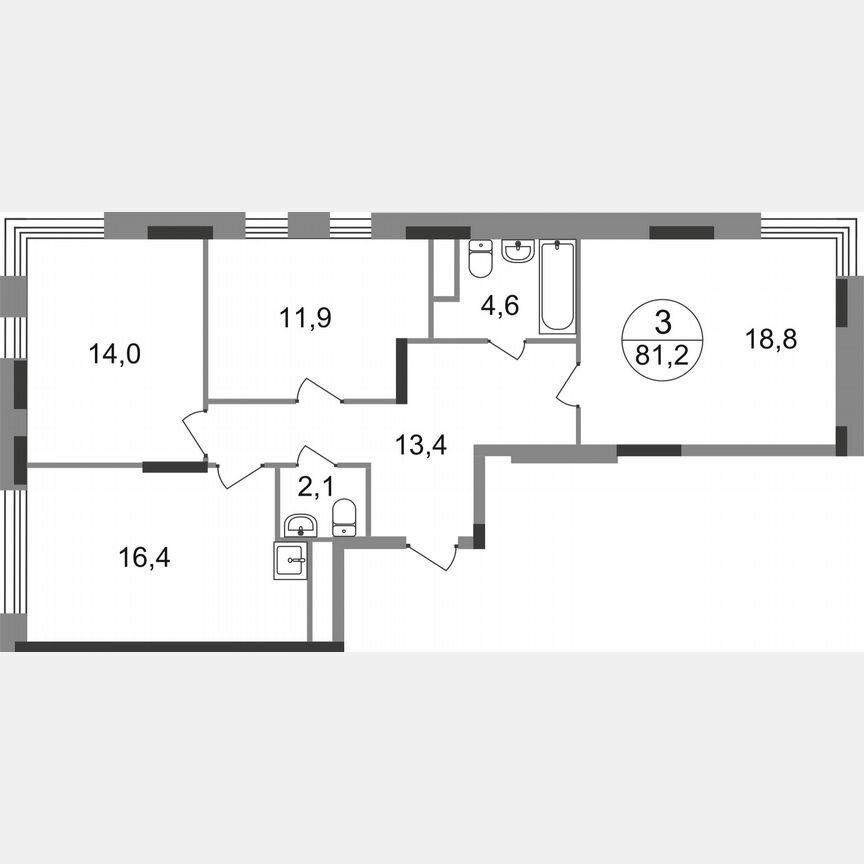 3-к. квартира, 81,2 м², 3/17 эт.