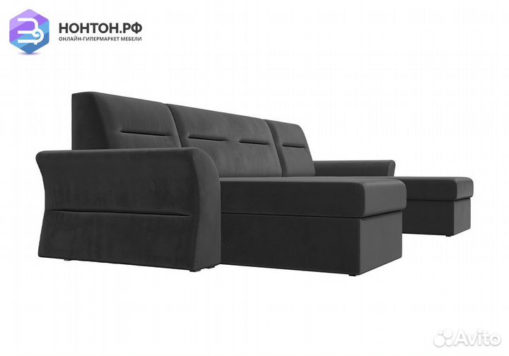 Диван п-образный дельфин Клайд велюр серый