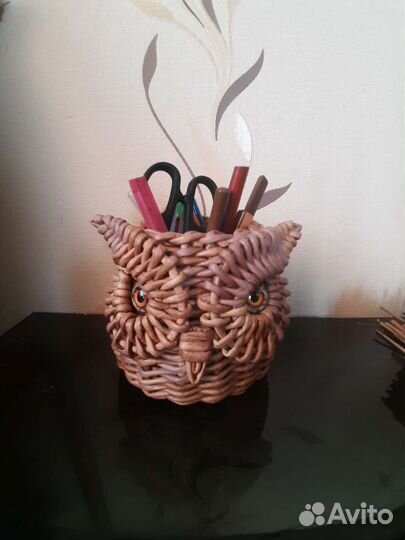 Плетеная подставка карандашница Сова